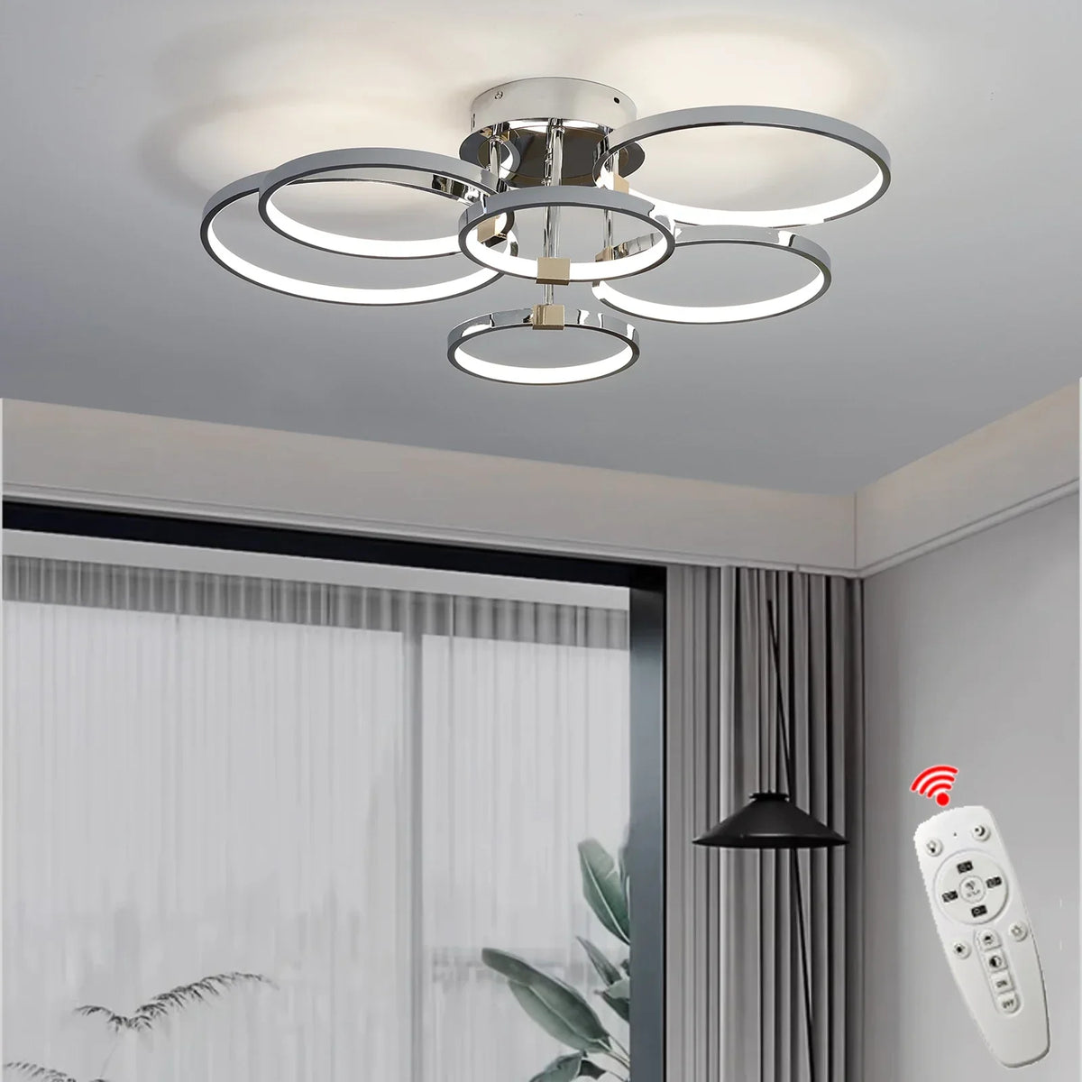 Modern dimmable LED Ceiling Lamp – 4/6 Ring Chandelier with remote control, adjustable color temperature for living room, bedroom, and dining room