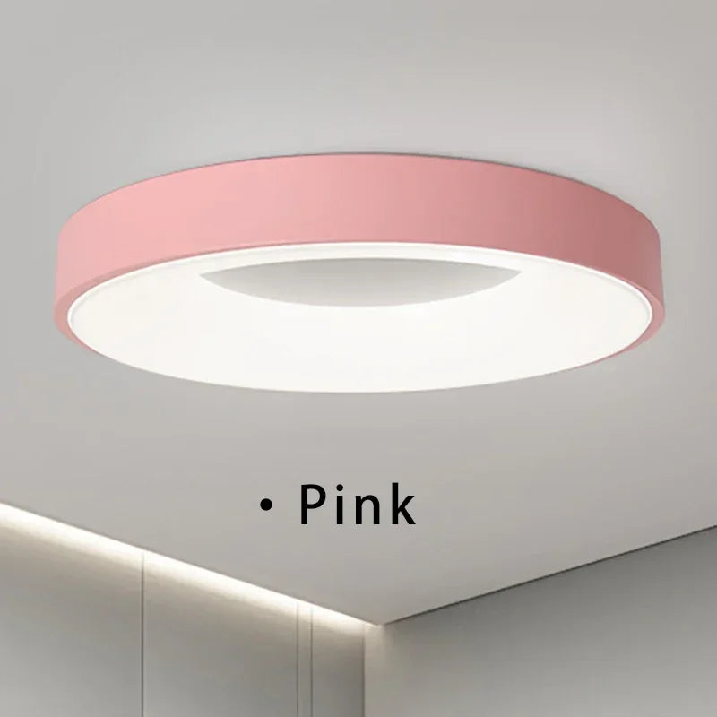 Modern Macaron LED Ceiling Lamp - Adjustable round design with remote control dimming for bedroom, living room, and hallway