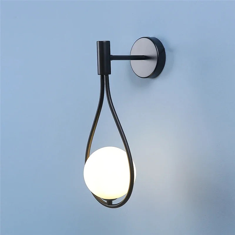 Modern metal wire and glass ball wall lamp - Scandinavian wall lighting for living room, bedroom, hallway, foyer and stairs - AC powered, LED bulb included