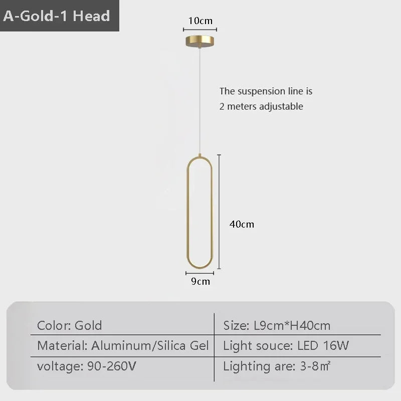 Modern LED Pendant Light - Black and gold hanging lamp for bedroom, living room, and dining room - Stylish indoor lighting