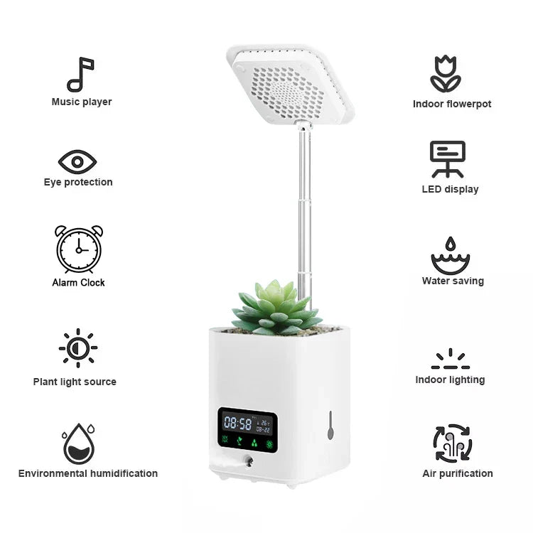 Multifunctional smart hydroponic plant pot with calendar, diffuser and desk lamp