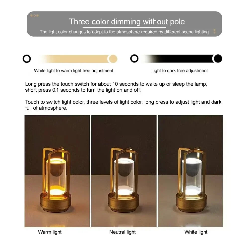 LED Wireless Table Lamp | Industrial Style, Rechargeable & Portable Lighting for Indoor & Outdoor Use