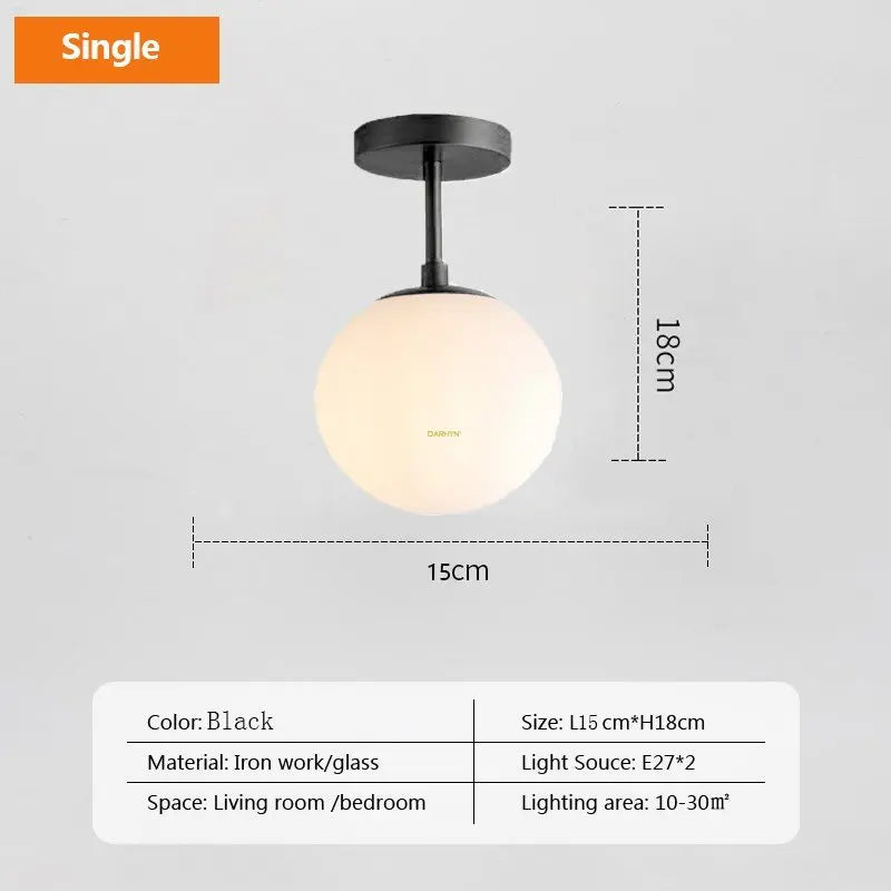 Modern Nordic LED Ceiling Lamp – Golden Iron and Glass Lamp for Hallway, Corridor, Closet, Balcony, and Bedroom
