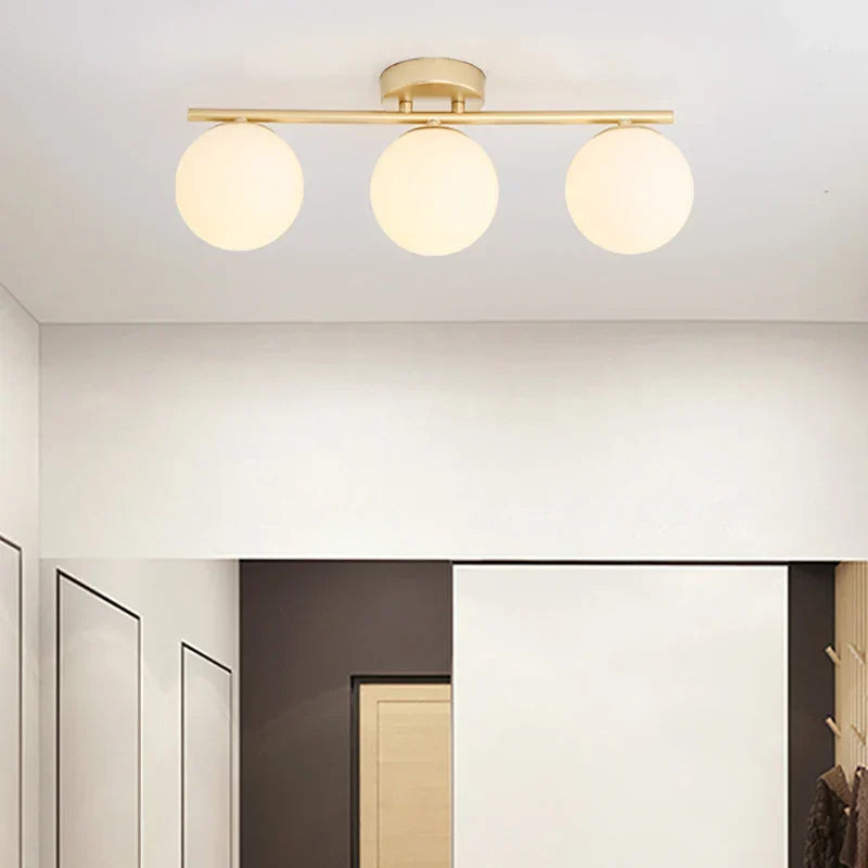 Modern Nordic LED Ceiling Lamp – Golden Iron and Glass Lamp for Hallway, Corridor, Closet, Balcony, and Bedroom