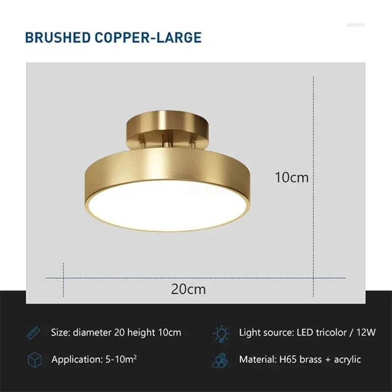 Modern LED ceiling lamp - Rotating copper lamp for living room, bedroom, hallway, and restaurant, soft lighting for home decoration