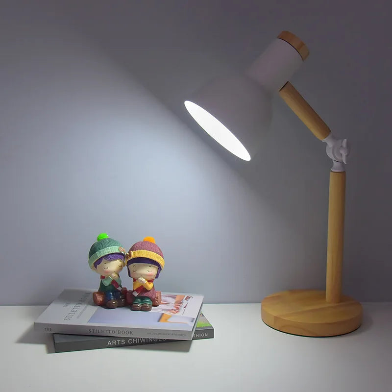 Creative Nordic Wood Art LED Table Lamp – Adjustable Head & Eye Protection
