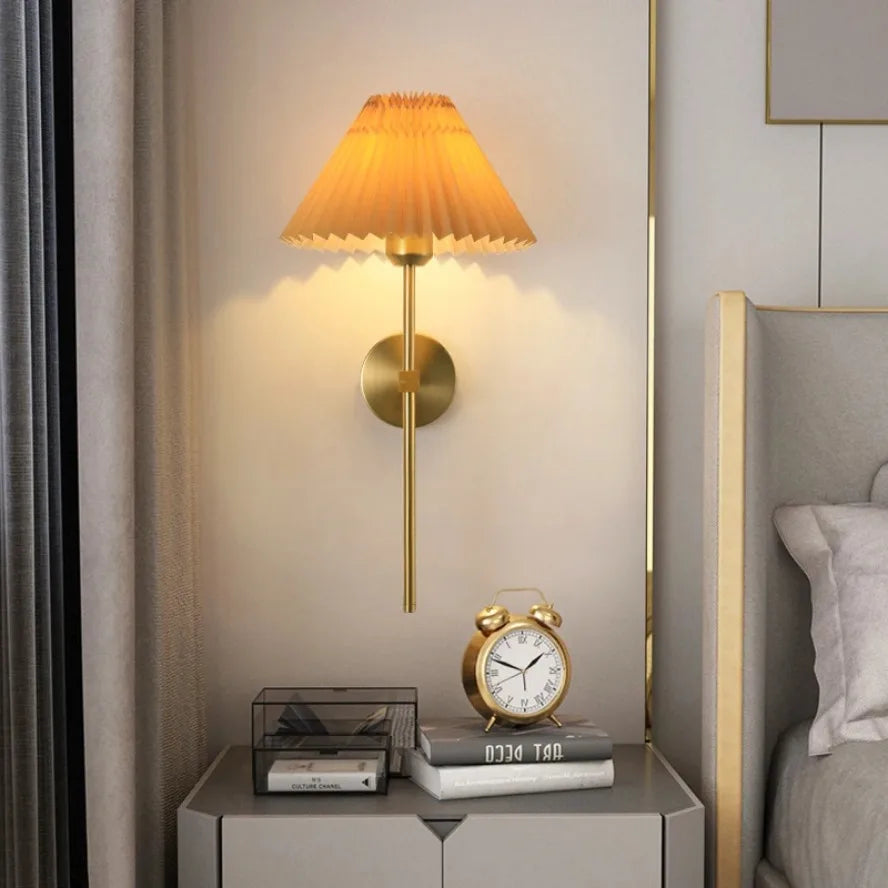 Nordic LED Wall Lamp – Modern retro design for living room, bedroom and office, E27 socket, fabric shade, wall mounting