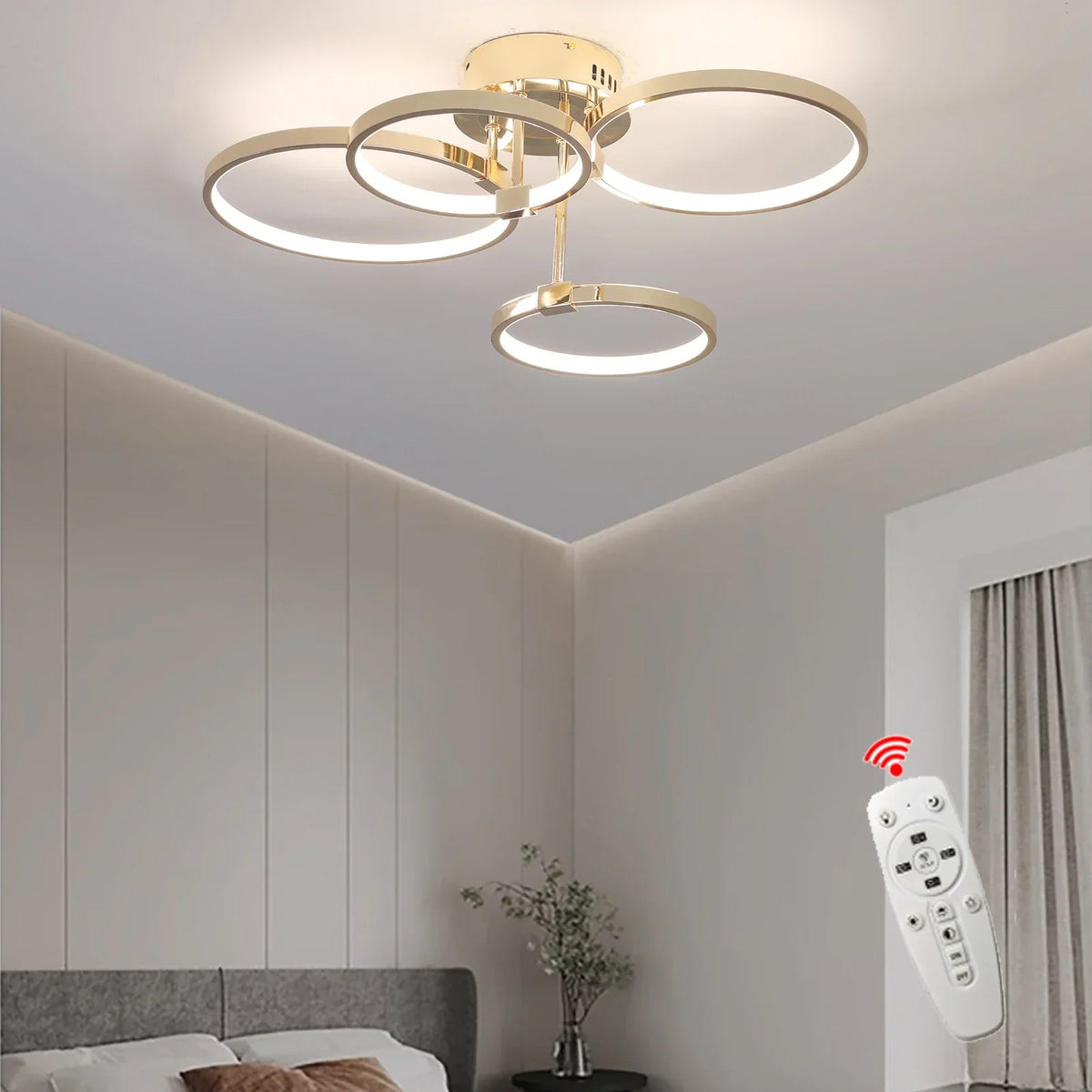 Modern dimmable LED Ceiling Lamp – 4/6 Ring Chandelier with remote control, adjustable color temperature for living room, bedroom, and dining room