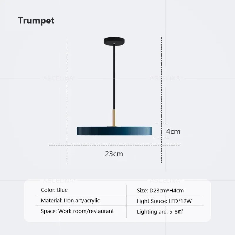 Modern LED pendant lamp – 23/30 cm disc pendant lamp for bedroom, living room, office entrance – dimmable LED ceiling lamp