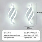 Modern LED Wall Lamp - Curved Spiral Design, Up & Down Wall Switch for Living Room, Bedroom, Kitchen and Bathroom, Black, Gold & White