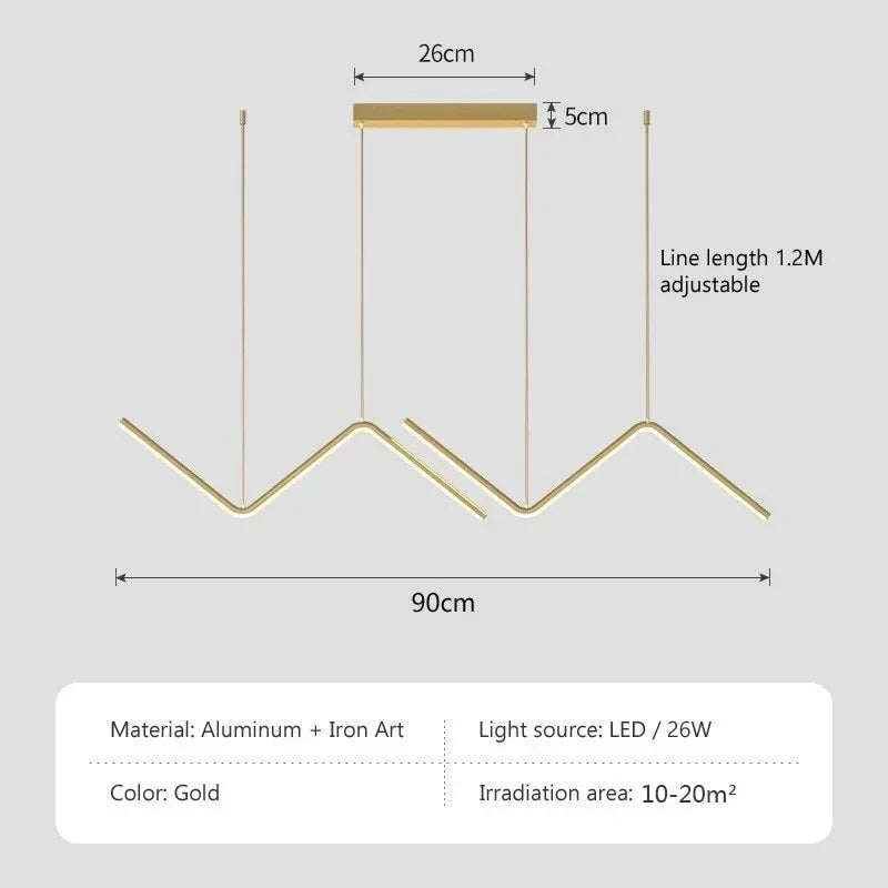 Modern LED Pendant Light – Nordic Golden Chandelier for Kitchen, Dining Room and Restaurant, Z-Shape Design with Remote Control