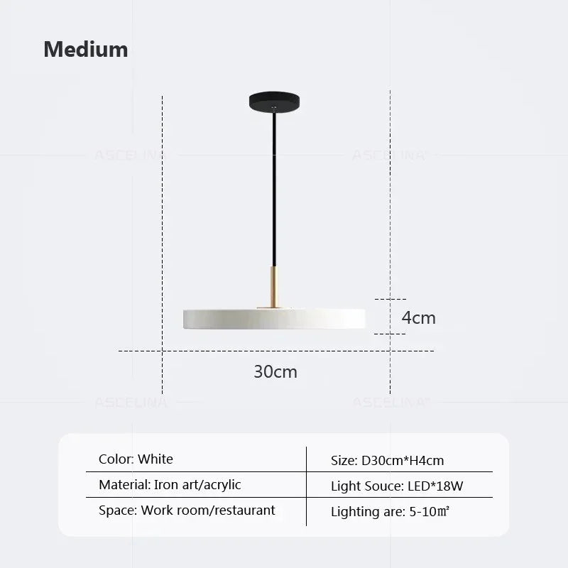 Modern LED pendant lamp – 23/30 cm disc pendant lamp for bedroom, living room, office entrance – dimmable LED ceiling lamp
