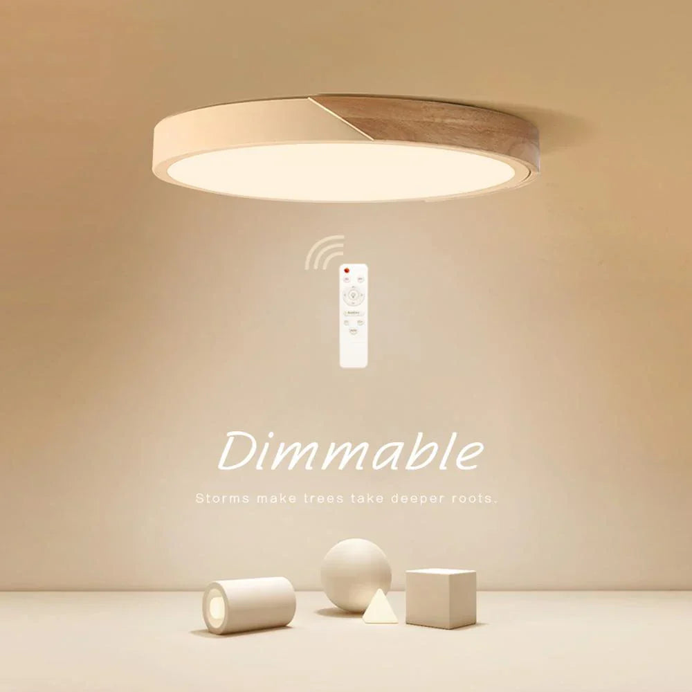 Modern LED ceiling lamp - Ultra-thin wooden lighting with remote control for living room, balcony, and home decor