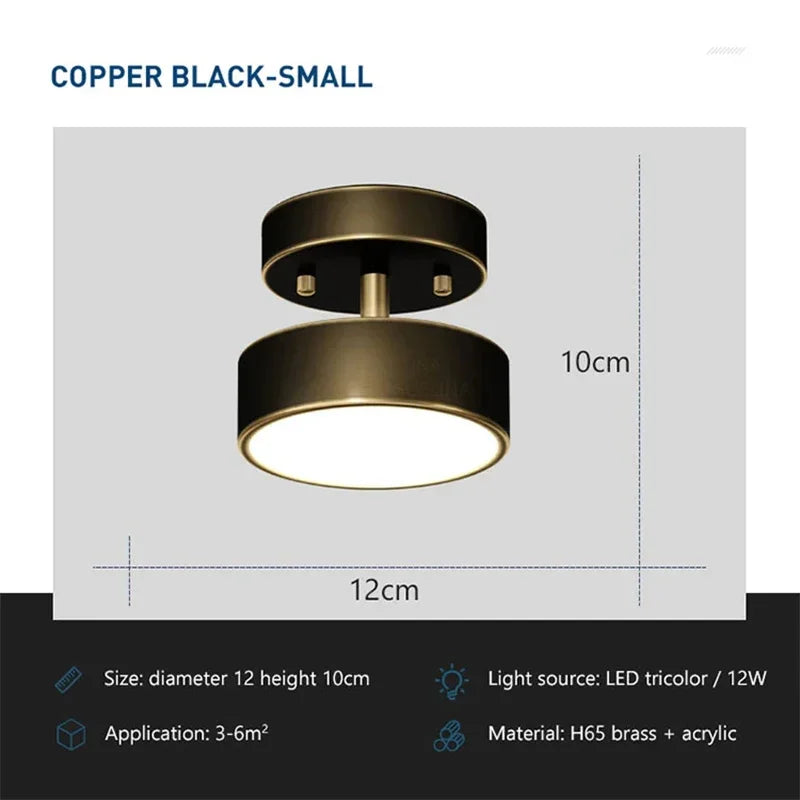 Modern LED ceiling lamp - Rotating copper lamp for living room, bedroom, hallway, and restaurant, soft lighting for home decoration