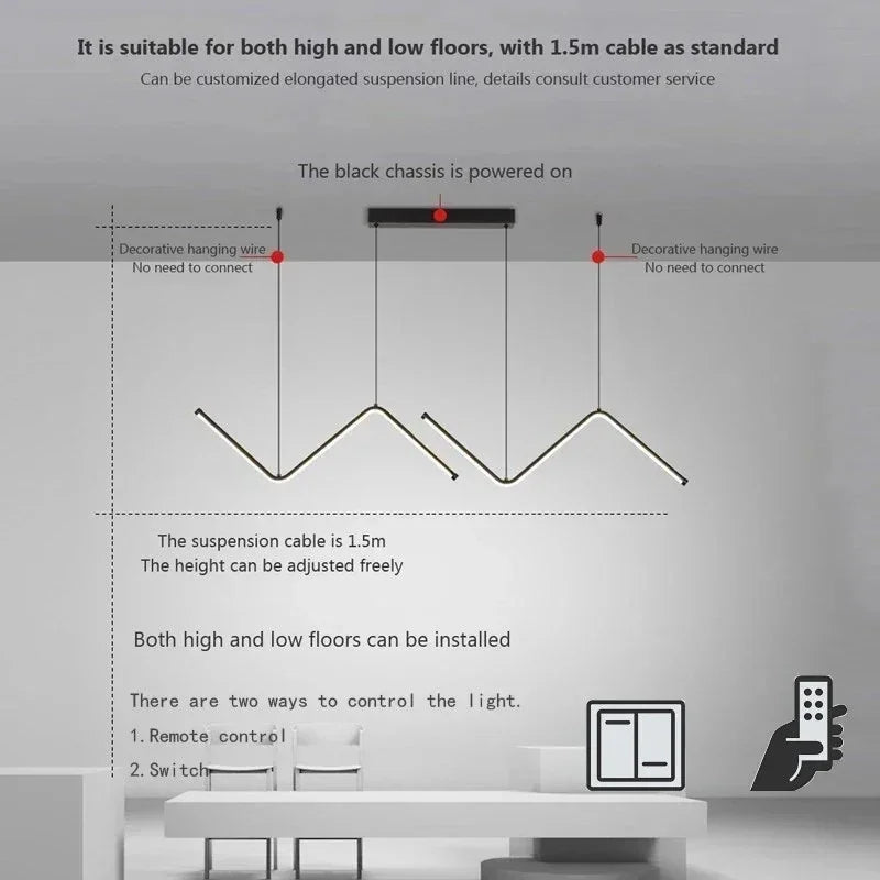 Modern LED pendant lamp - Intelligent remote control with adjustable brightness and color temperature for dining room, living room, and bedroom