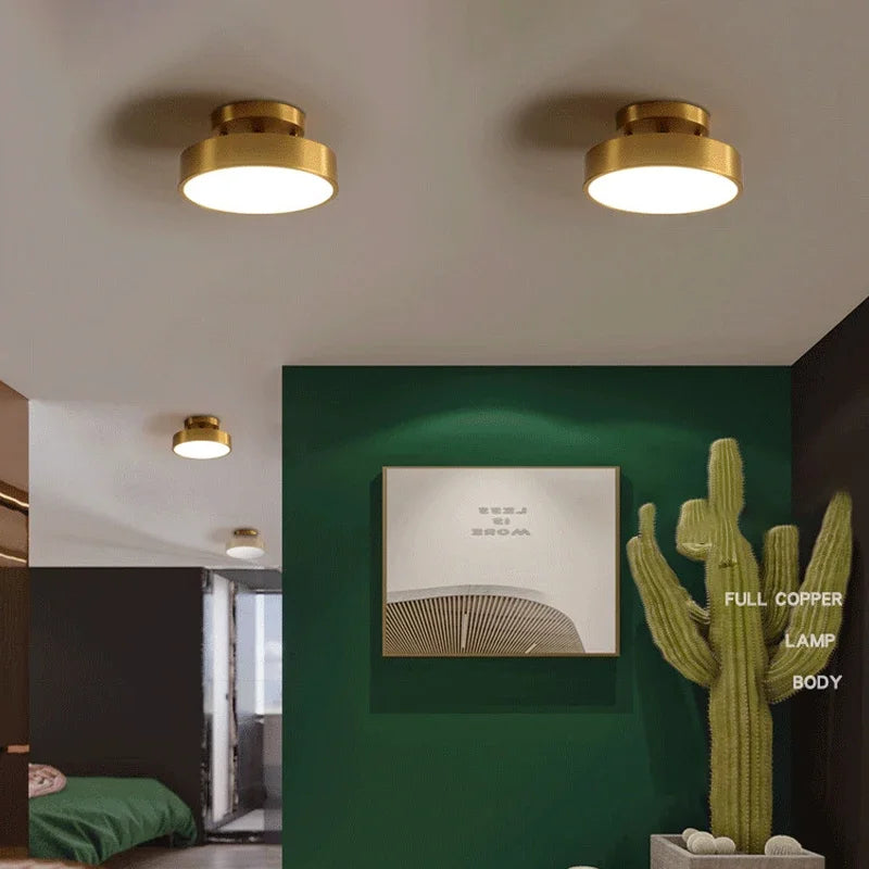 Modern LED ceiling lamp - Rotating copper lamp for living room, bedroom, hallway, and restaurant, soft lighting for home decoration