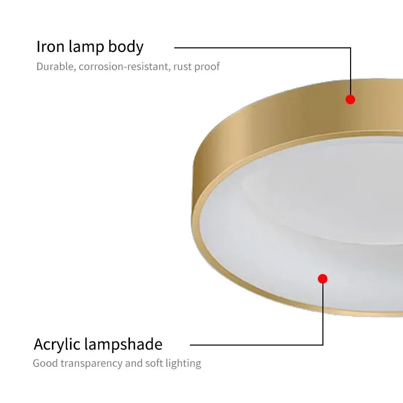 Modern LED ceiling lamp – Dimmable gold surface lamp for bedroom, office, balcony, and hall