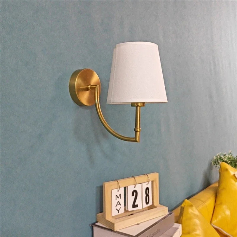 Nordic Minimalist Wall Lamp – Modern linen lampshade with elbow design for living room, bedroom, and staircase