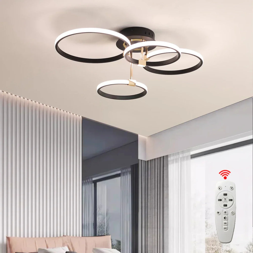 Modern LED ceiling chandelier – Dimmable lighting with remote control & app control, Gold/Chrome/Black finish, for living room & bedroom