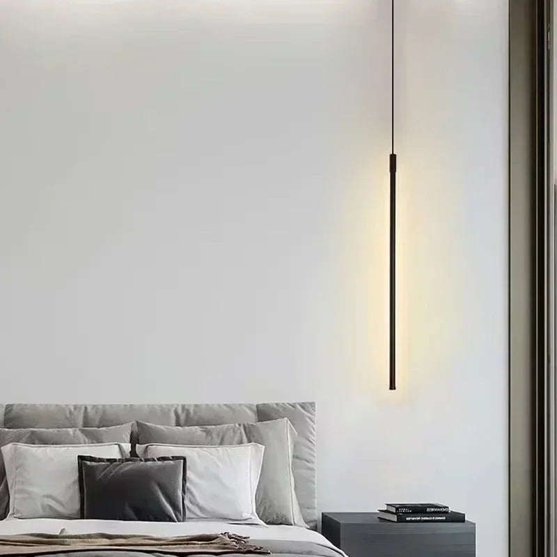 Modern LED Long Pendant Light for Dining Room, Bedroom & Living Room – Touch Tip, Aluminum Hanging Lamp, white & black Shade