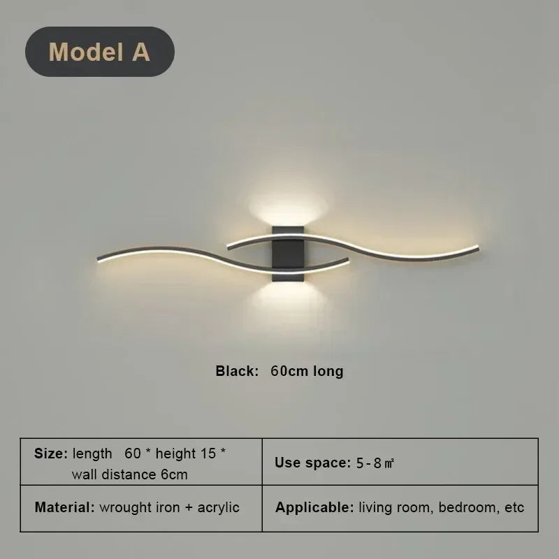 Modern minimalist LED strip wall lamp - dimmable wall lighting for living room, bedroom, restaurant, and bathroom