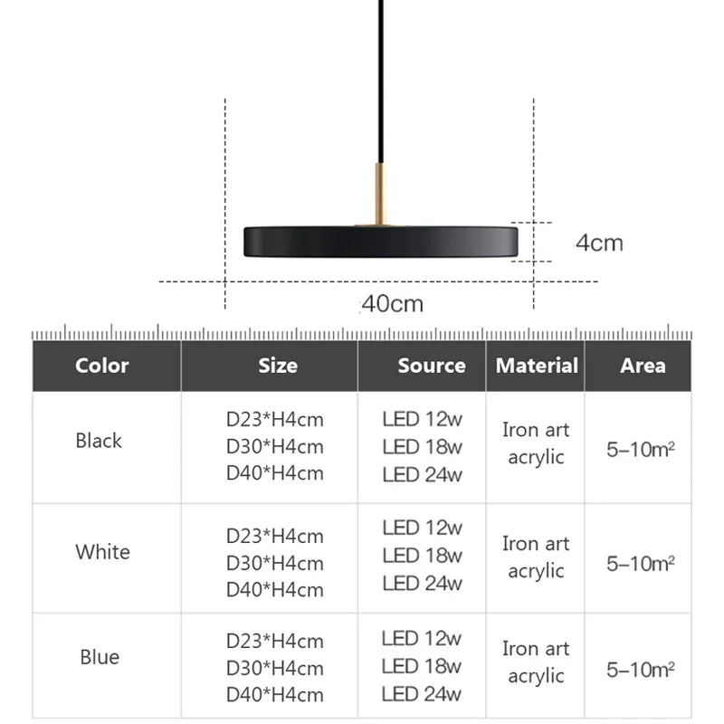 Modern LED pendant lamp – 23/30 cm disc pendant lamp for bedroom, living room, office entrance – dimmable LED ceiling lamp