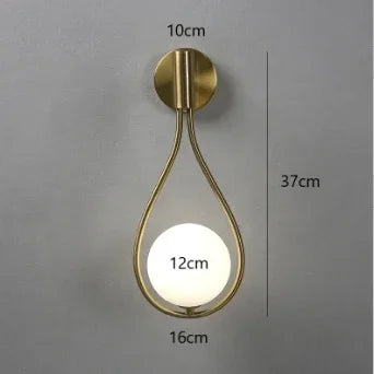 Modern metal wire and glass ball wall lamp - Scandinavian wall lighting for living room, bedroom, hallway, foyer and stairs - AC powered, LED bulb included