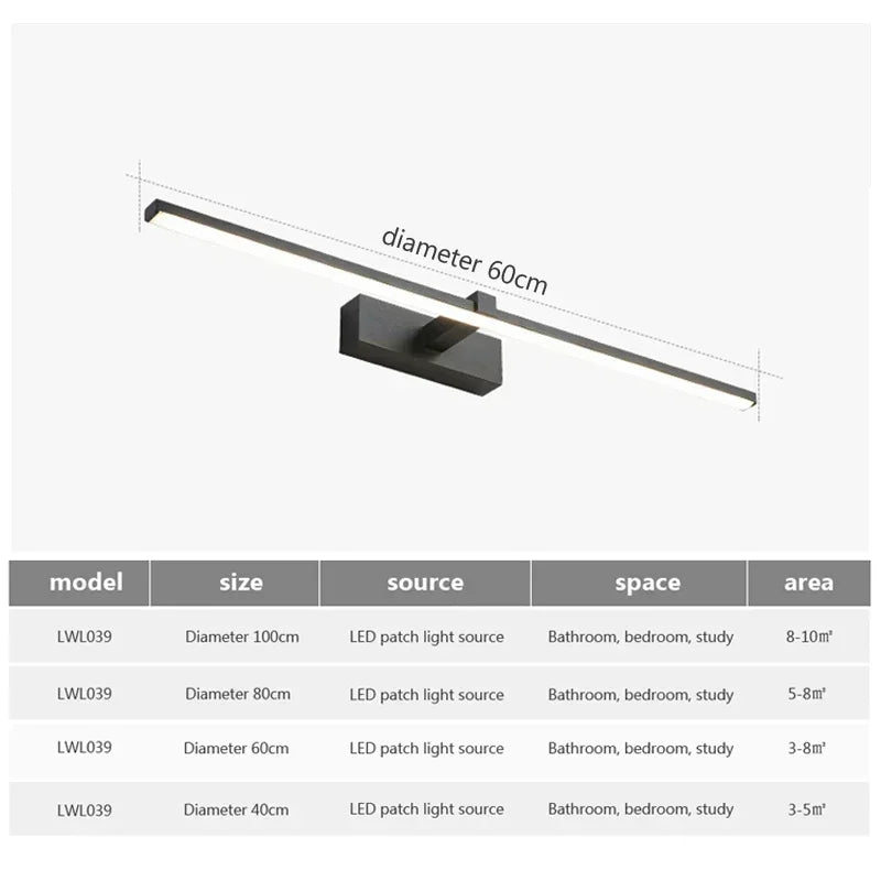 Modern LED Wall Spotlight - Three-Color Bathroom Mirror Lighting with Aluminum Surface for Mirror, Bathroom, and Home Decor