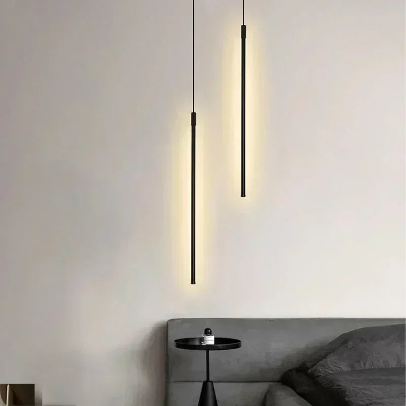 Modern LED Long Pendant Light for Dining Room, Bedroom & Living Room – Touch Tip, Aluminum Hanging Lamp, white & black Shade