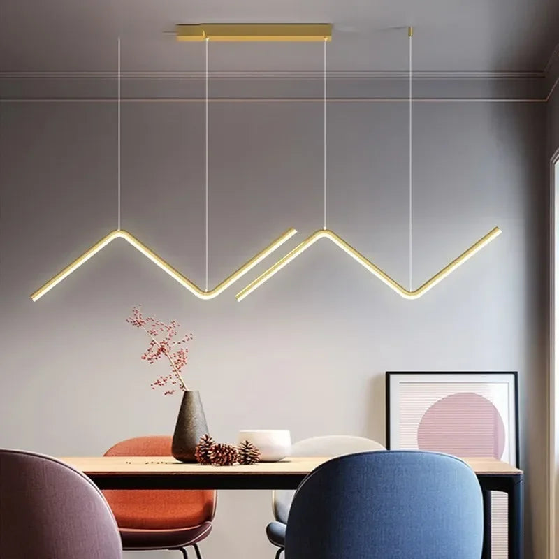 Modern LED Pendant Light – Nordic Golden Chandelier for Kitchen, Dining Room and Restaurant, Z-Shape Design with Remote Control