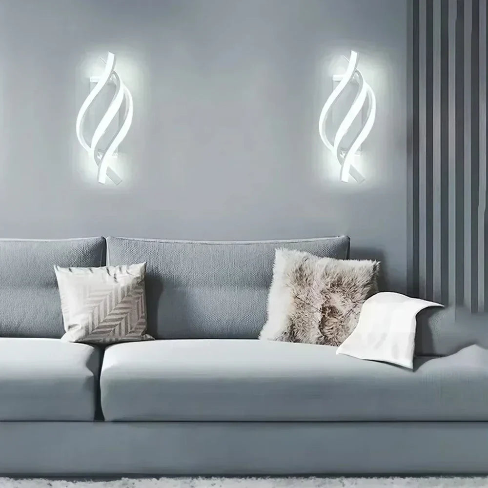 Modern LED Wall Lamp - Curved Spiral Design, Up & Down Wall Switch for Living Room, Bedroom, Kitchen and Bathroom, Black, Gold & White