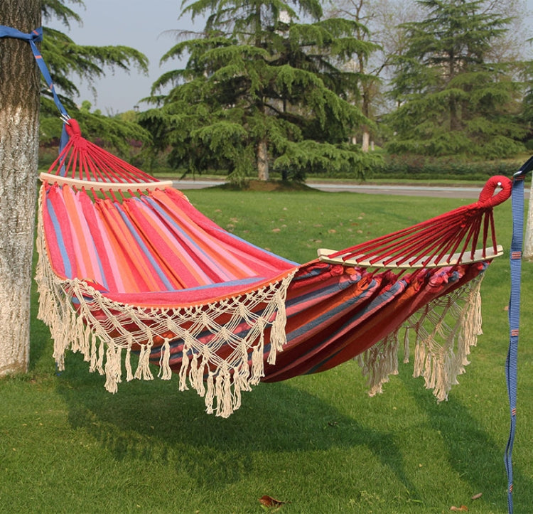200x150cm Double Outdoor Camping Tassel Canvas Hammock with Rod (Pink Stripes)