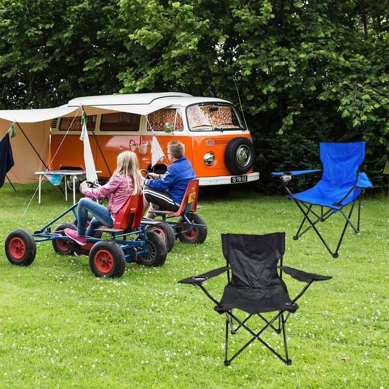 Portable Folding Camping Chair with Armrest, Backrest & Cup Holder