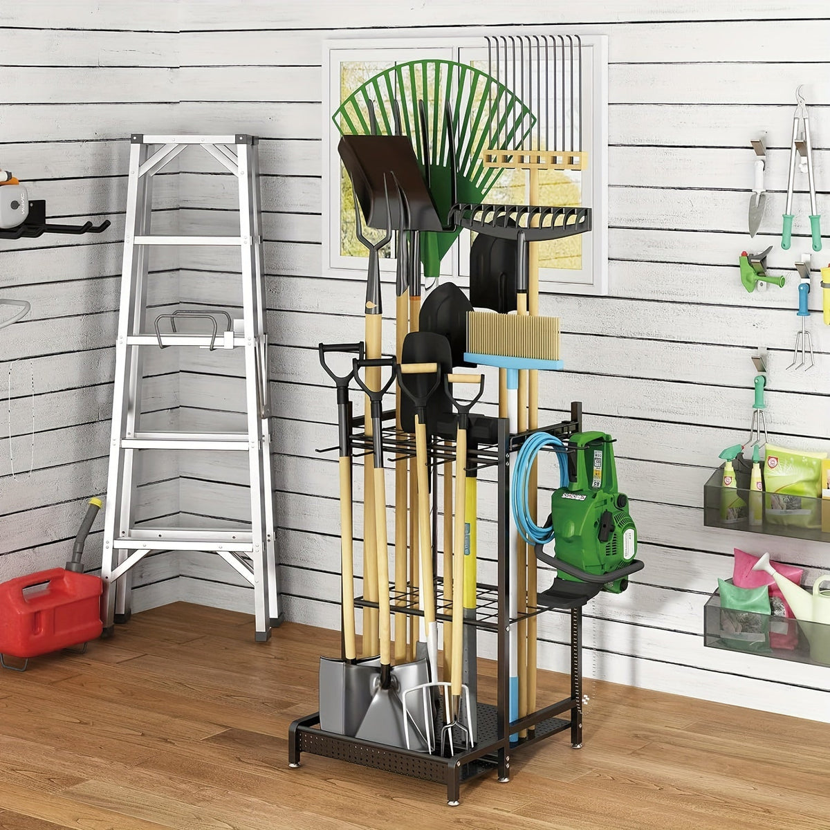Heavy-Duty Black Metal Garden Rack – Durable Outdoor Tool & Hose Storage Organiser