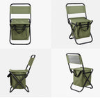 Folding Camping Chair with Backrest and Cooler Bag – Green