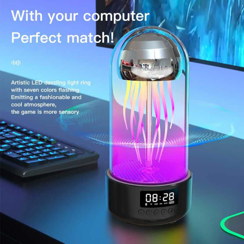 Creative 3in1 Colorful Jellyfish Lamp with Clock Luminous Portable Stereo Breathing Light Smart Decoration Bluetooth Speaker