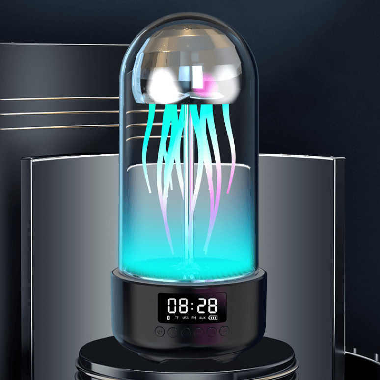 Creative 3in1 Colorful Jellyfish Lamp with Clock Luminous Portable Stereo Breathing Light Smart Decoration Bluetooth Speaker